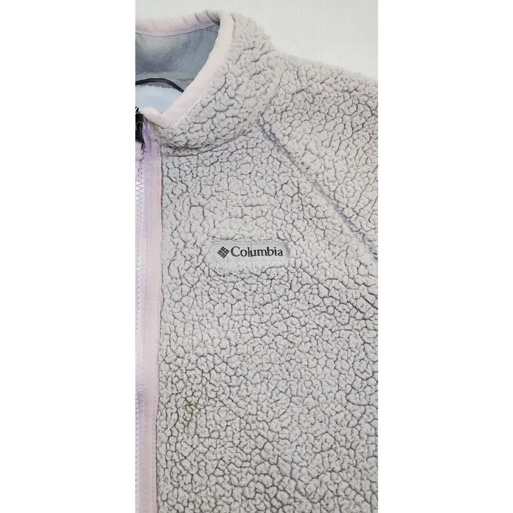 Columbia Size M 10/12 Full-zip Fleece Jacket Sweater Youth Kids Grey Pink Ca10